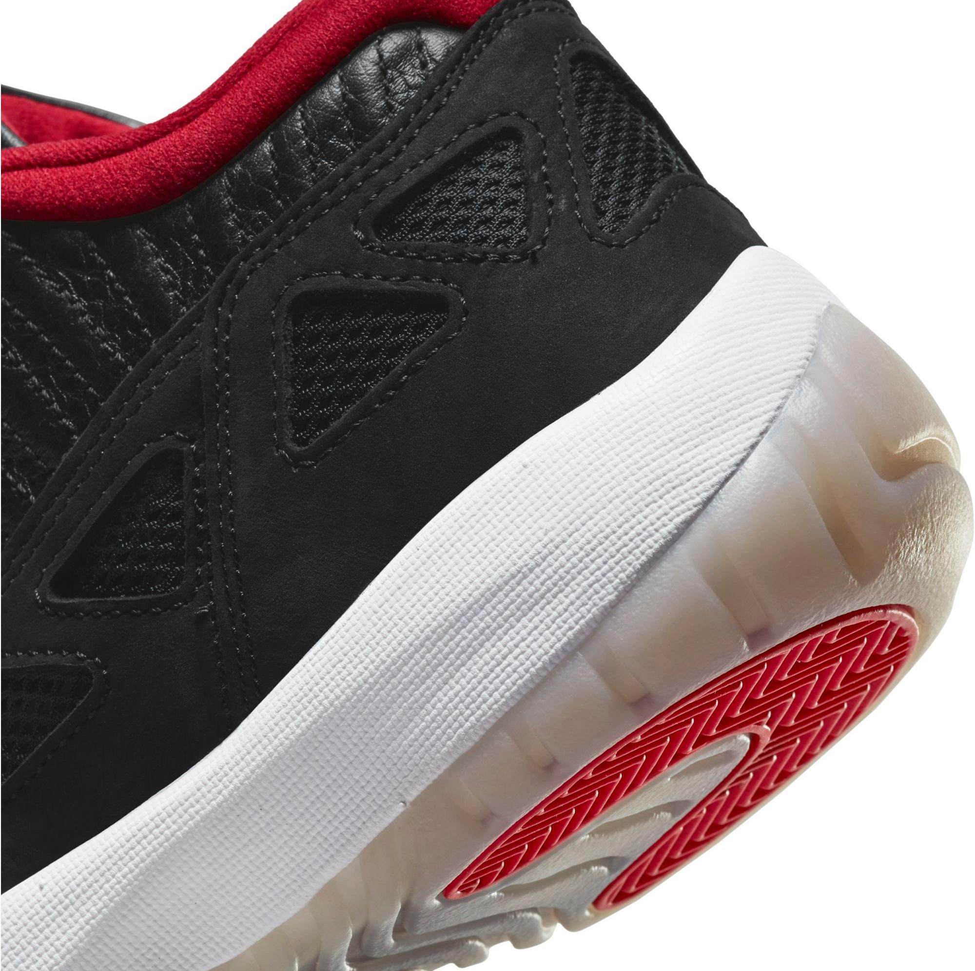 Heel detail of Jordan 11 Retro Low IE "Bred" Black/True Red/Multi Color Men's Shoe Dropping 9/17