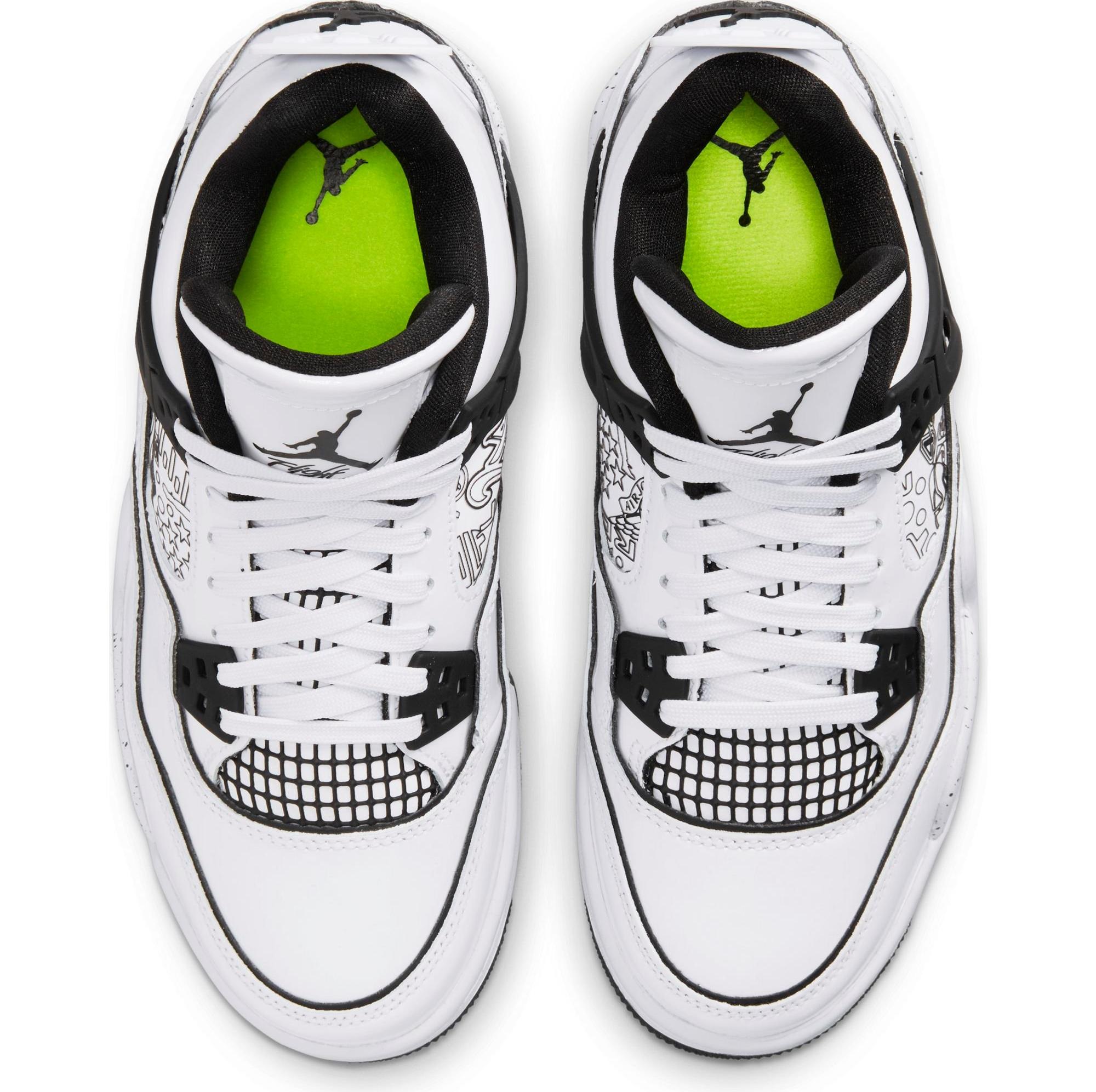 Jordan 4 Retro SE "DIY" White/Black/Volt Grade School, Preschool & Toddler Girls' Basketball Shoe 