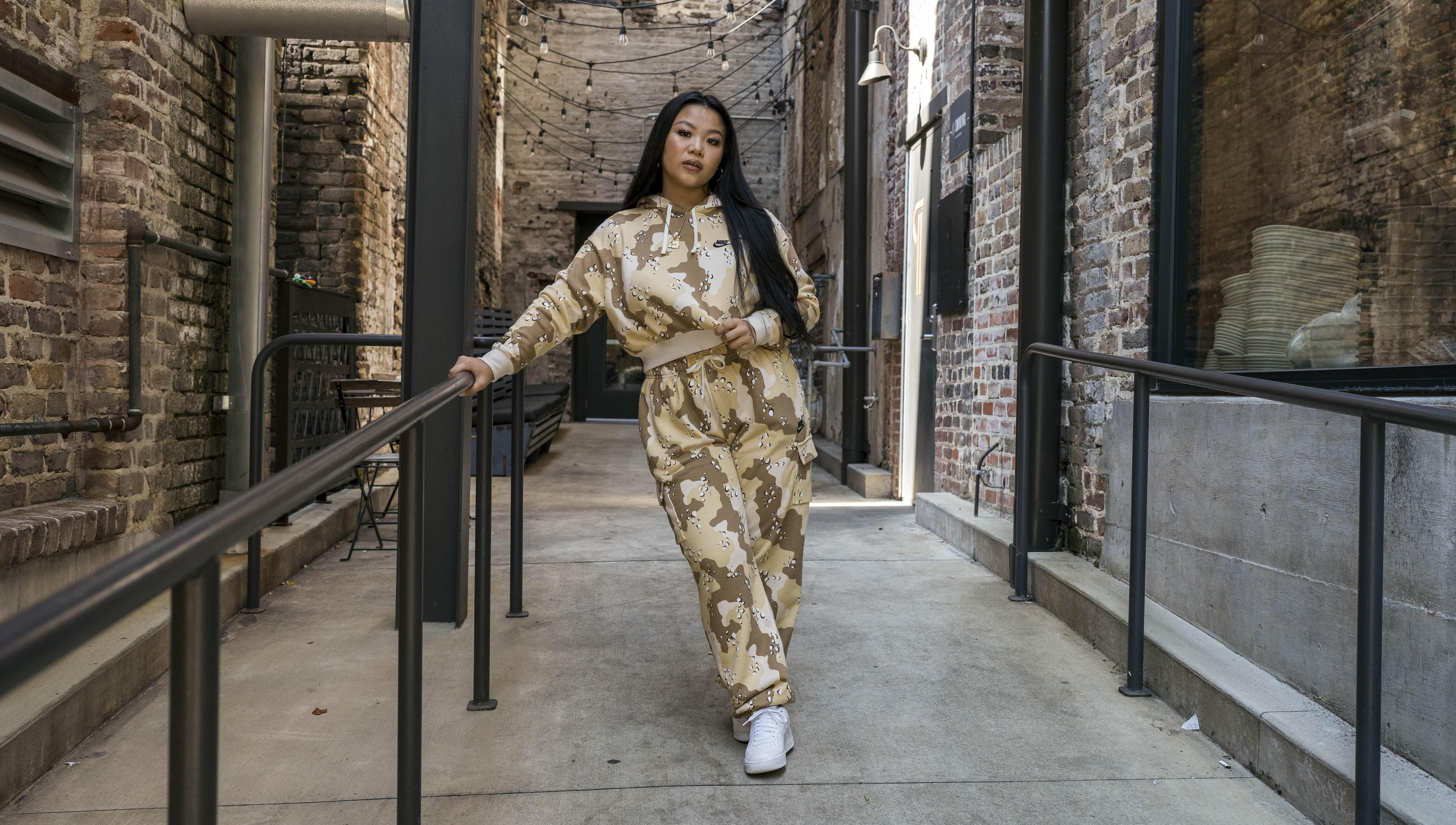 Woman in Nike Sweats and Hoodie