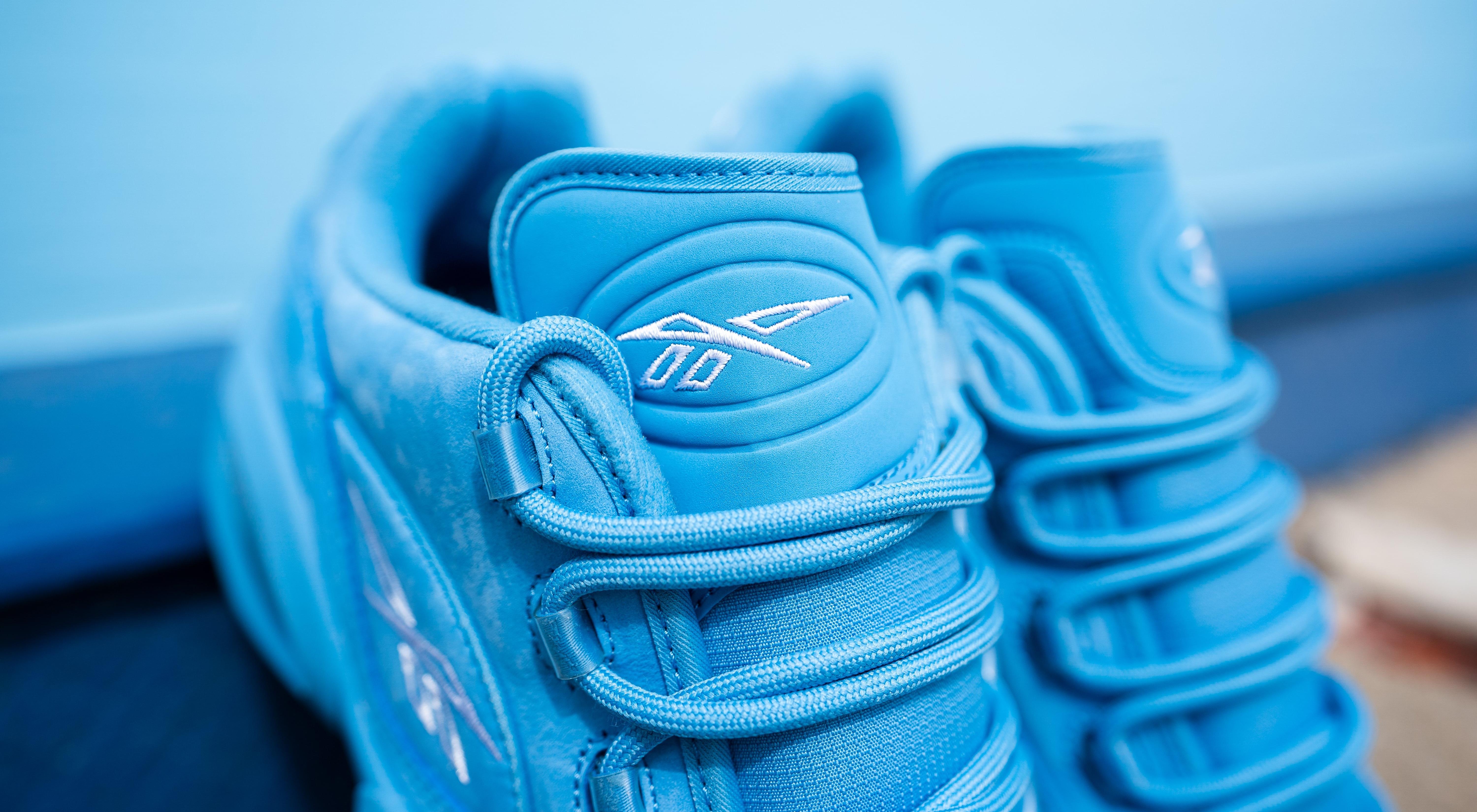 Close up of tongue of Reebok Question Low "Blueprint" Men's Basketball Shoe launching May 20.