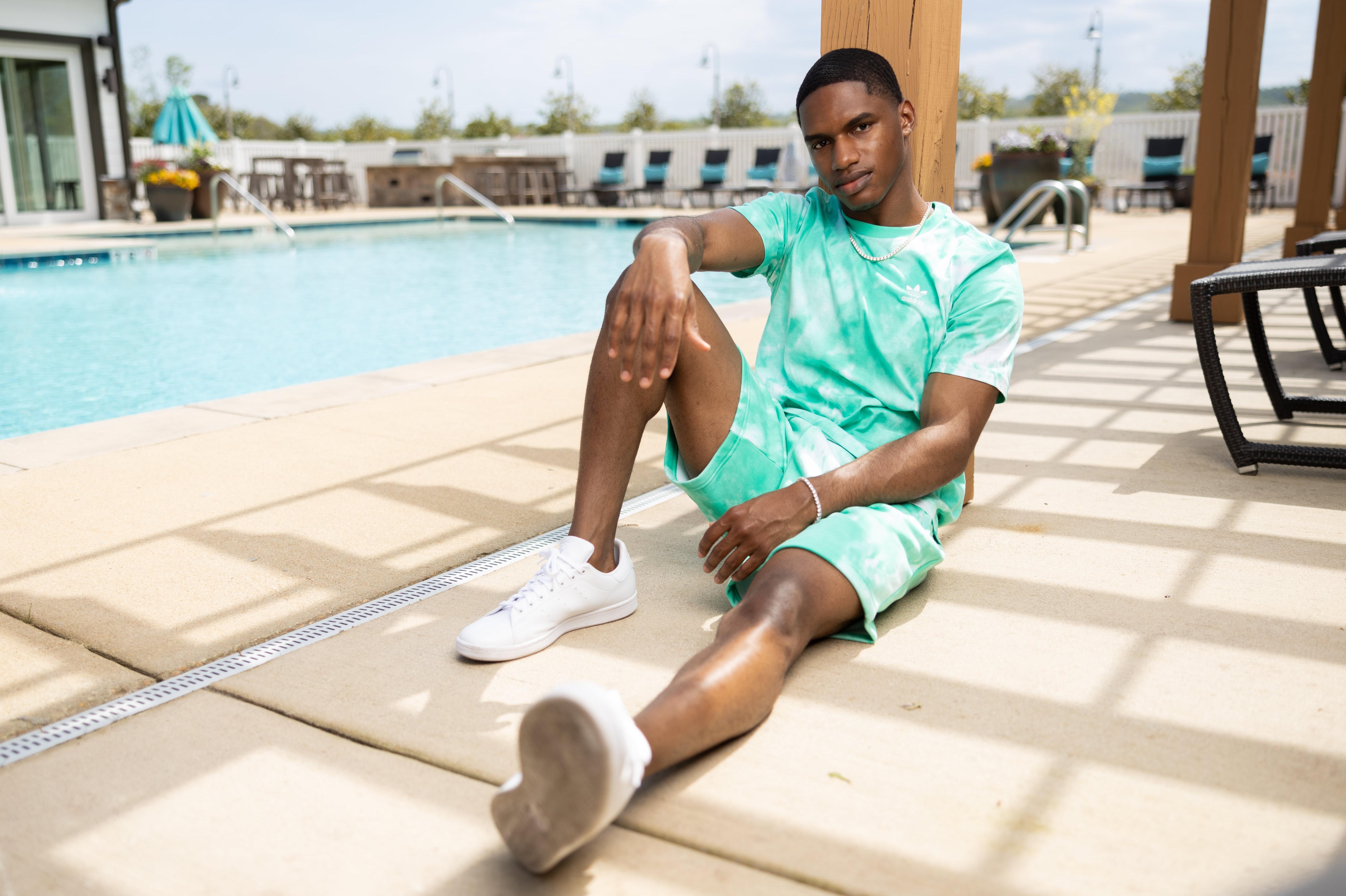 Mens' adidas Blue Shirt, Shorts, White adidas Mens' Sneakers