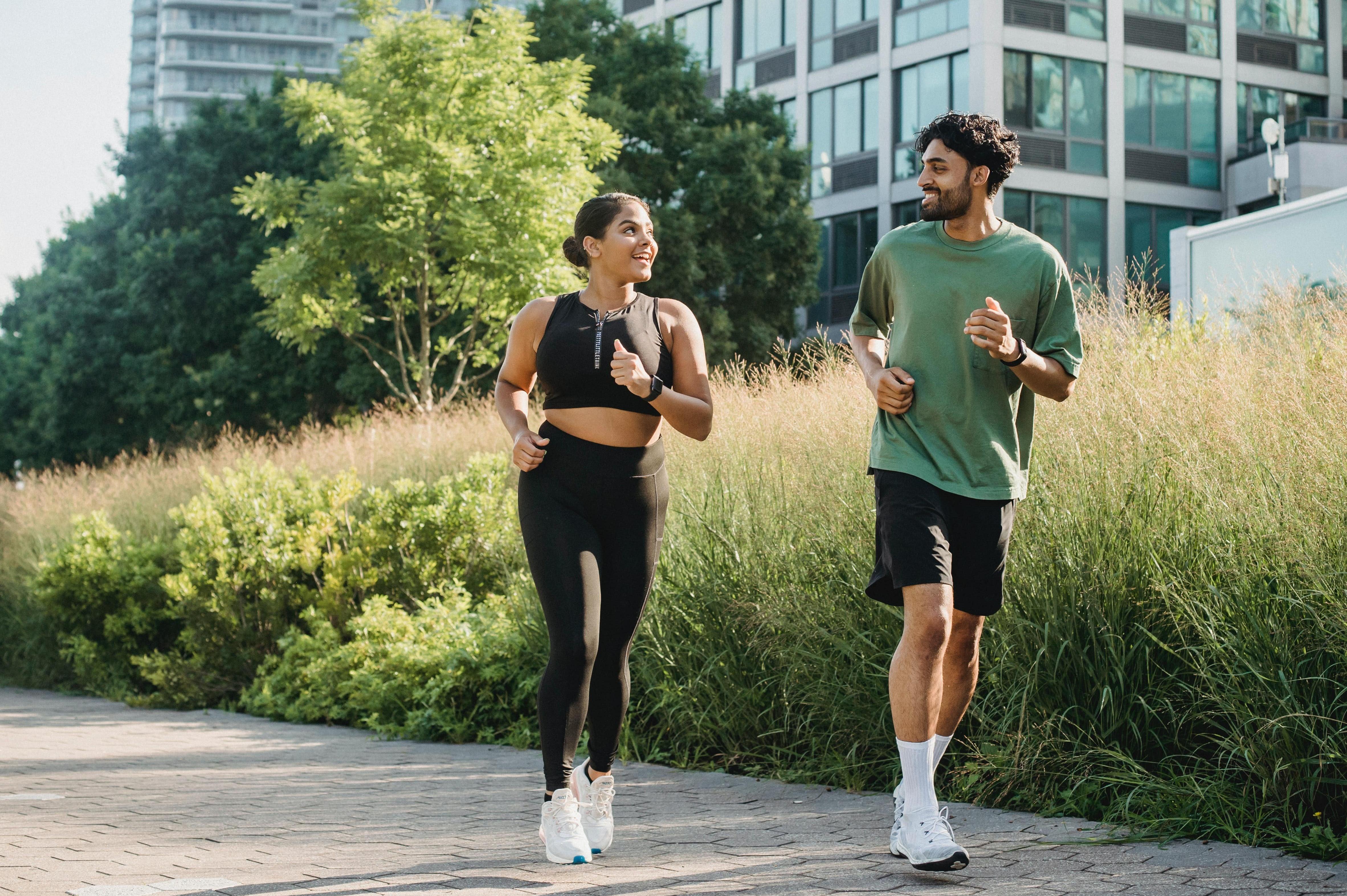 Man and woman running