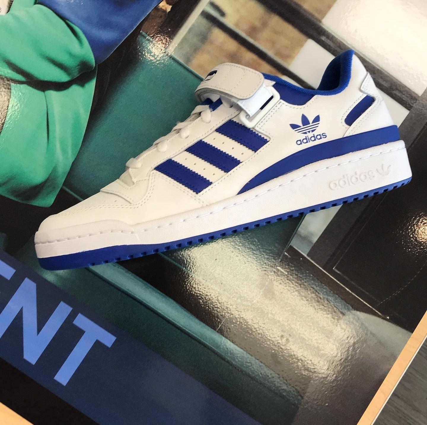 Kids' Royal Blue and White adidas Forum Low