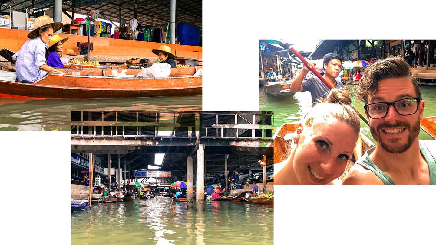 Darren from FatFace Head Office boating through Bangkok's river streets