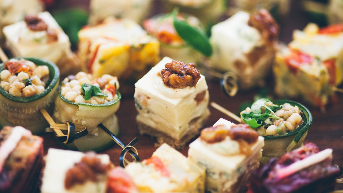 Delicious mini canapes prepared for a Christmas party