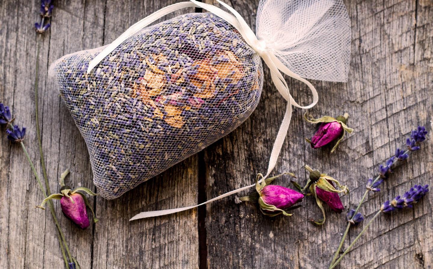 Beautifully wrapped lavender bags, which are ideal for keeping moths away from knitwear when stored in drawers
