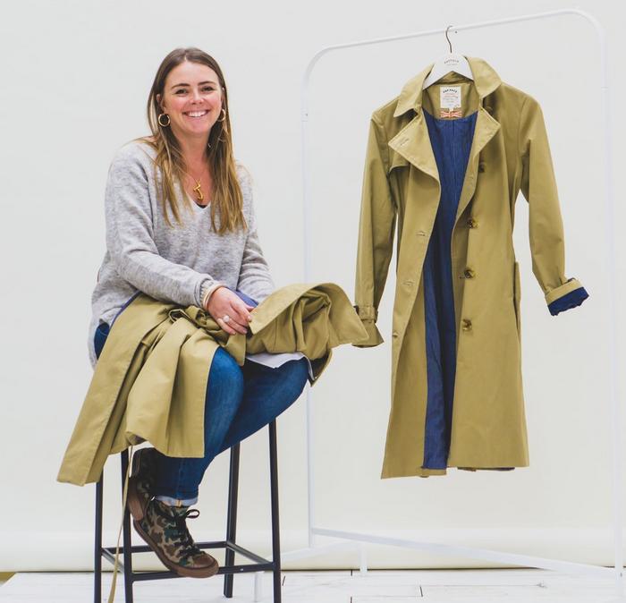 Jo Headland, outerwear and denim designer at FatFace, with the new FatFace trench coat