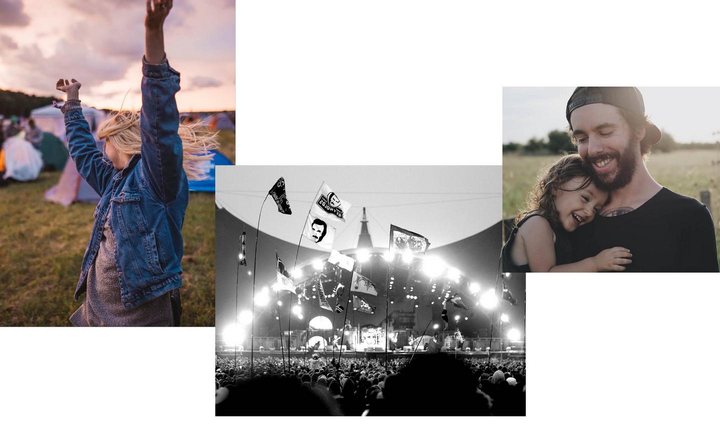 Images of young people and families enjoying music festivals in summertime