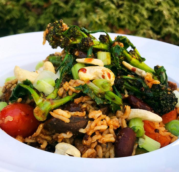 A healthy meal with broccoli, basmati rice and quinoa