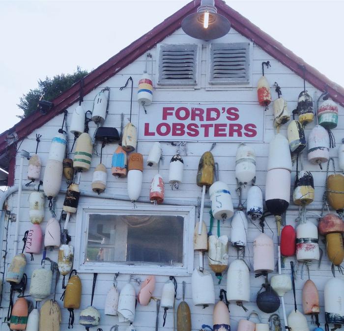 Ford’s Lobster restaurant in Connecticut, decorated with an array of colorful buoys