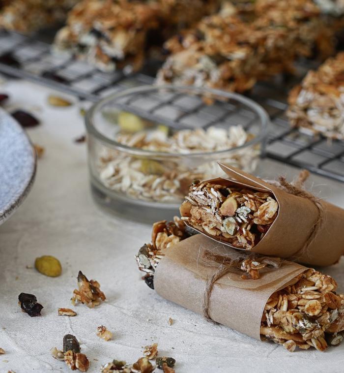Delicious healthy flapjacks wrapped in brown eco paper.