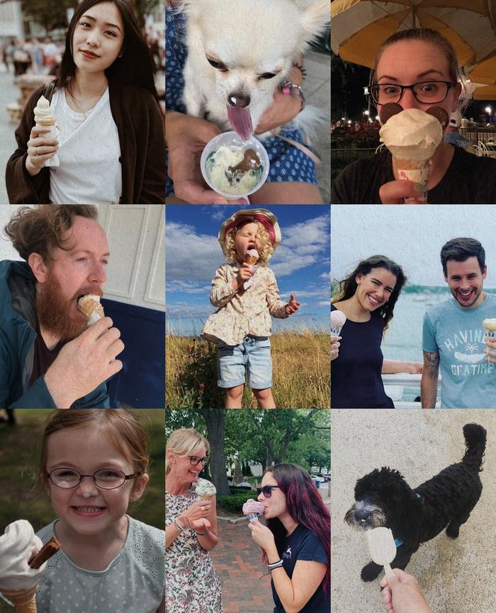 A collection of customers showing off their ice cream faces for National Ice Cream Day back in 2019.