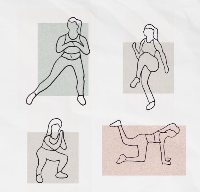 Illustrations of a woman completing various resistance exercises.