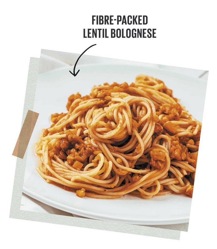 Fibre-packed lentil spaghetti bolognese.
