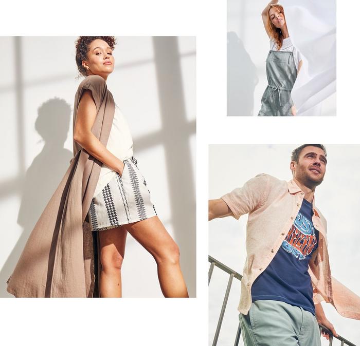 Collage of male & female models wearing cool comfortable summer clothes.