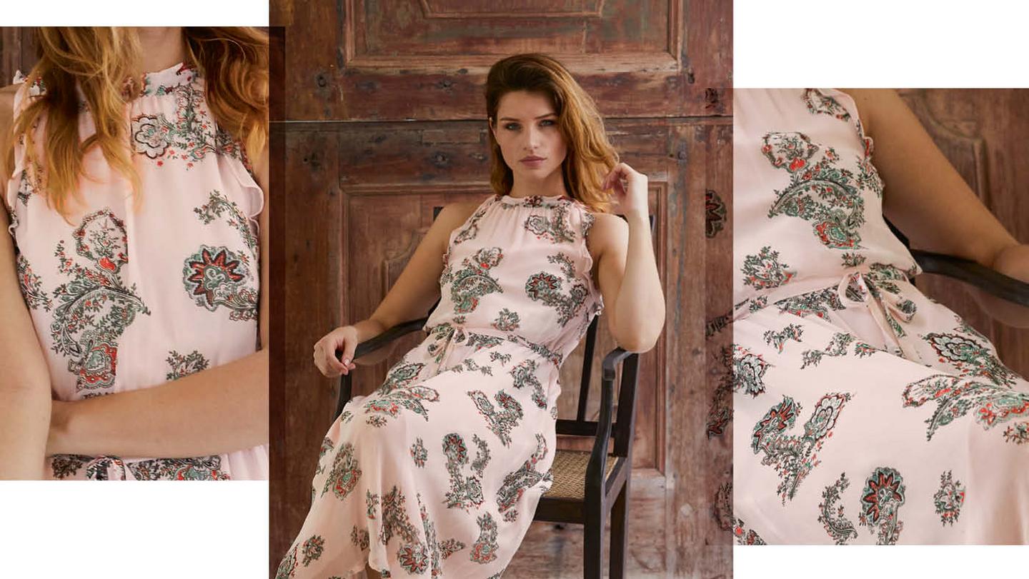 The Alexis Paisley Dress from FatFace is soft, with a wide strap for extra coverage and adjustable tie detailing