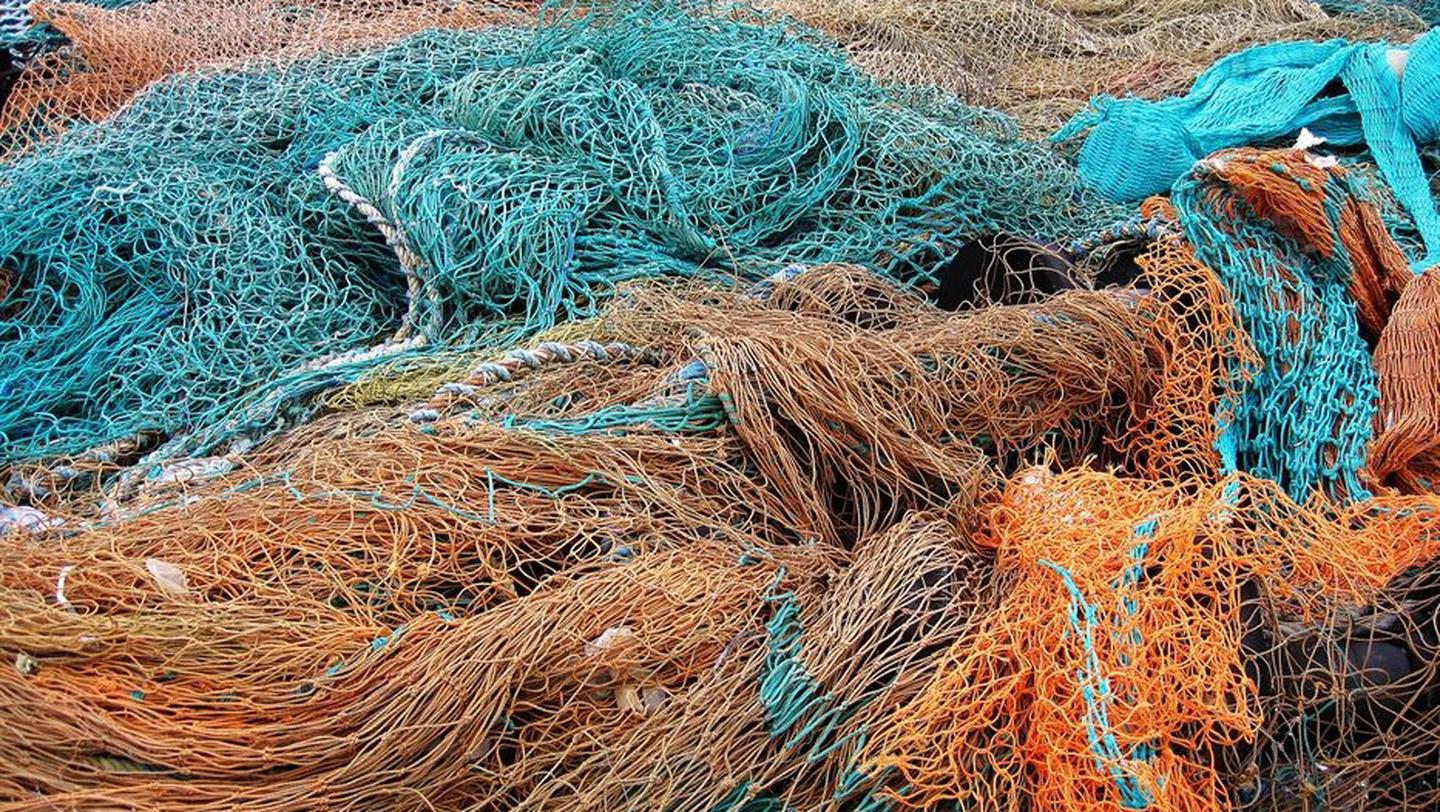Abandoned ghost fishing nets that have been pulled from the sea