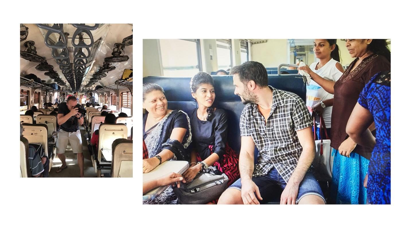 The FatFace photoshoot taking place on a jam-packed train in Sri Lanka