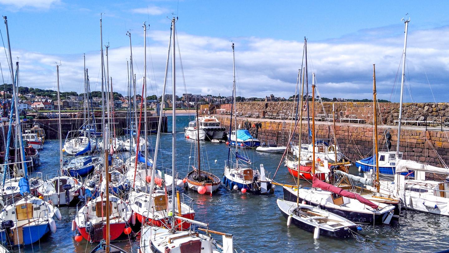 The beautiful harbour at North Berwick, with boats moored up waiting to be taken out