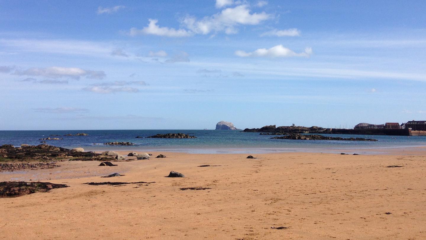 The sandy beach at North Berwick, which is divided in half by the harbour