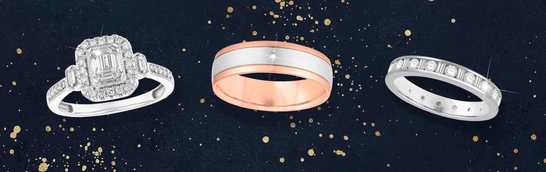 Diamond engagement ring, Diamond Eternity band and mens wedding band