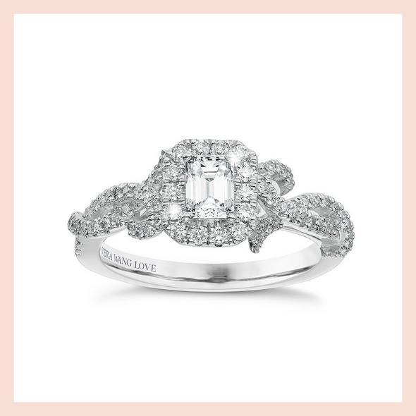 Diamond Engagement Floral Ring Vera Wang 18ct White Gold 0.70ct Diamond Halo Ring