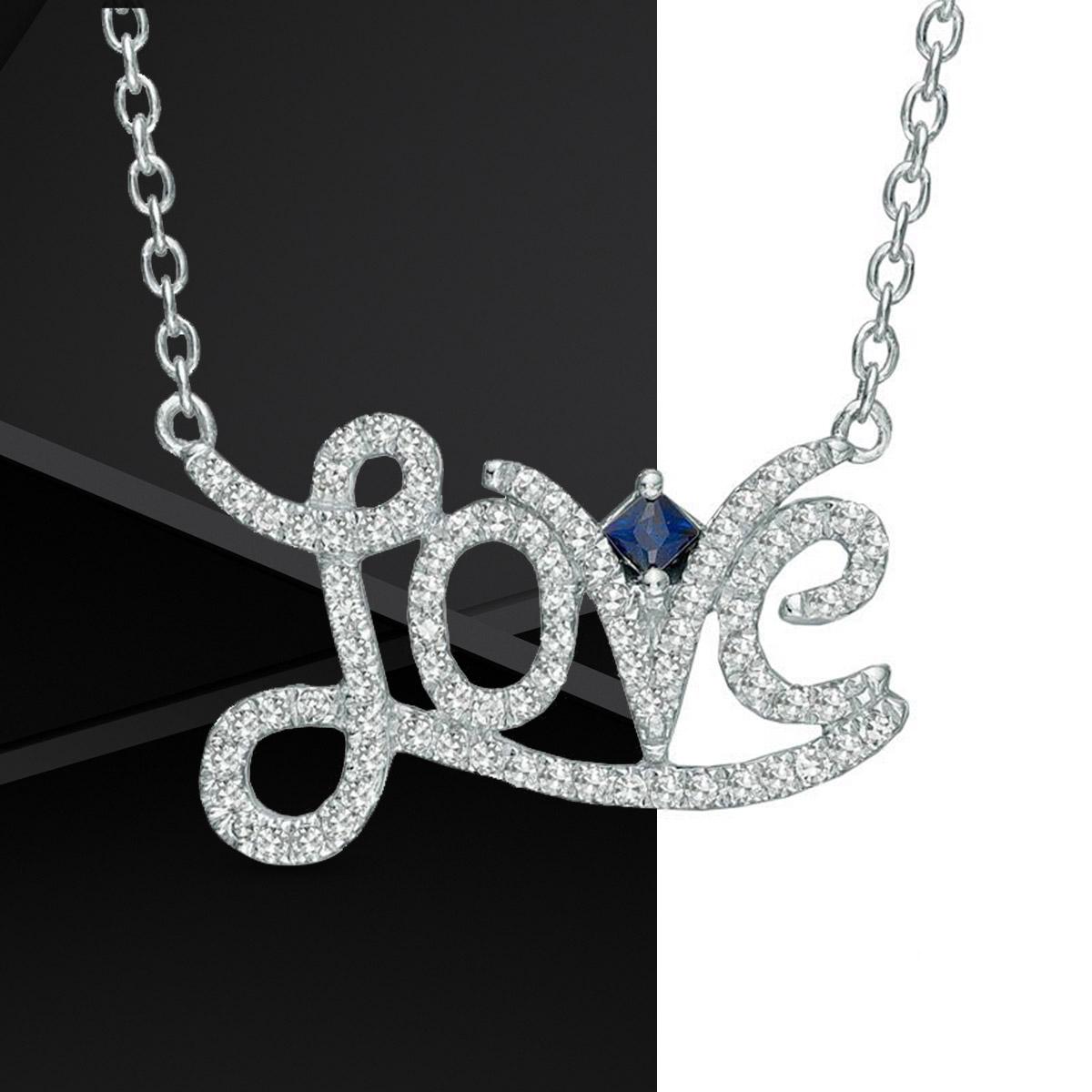 Vera Wang Silver 0.18ct Diamond And Sapphire Love Necklace