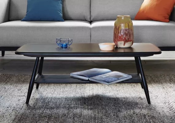 Grey couch with online black coffee table