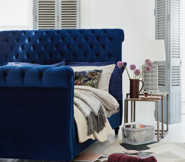 Blue bedroom idea – blue upholstered bed frame