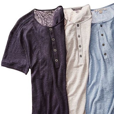 Three henley shirts in navy grey and blue