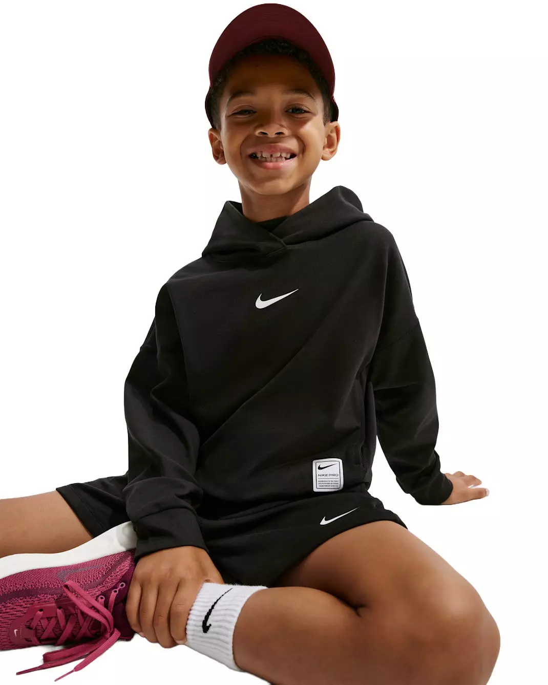 Nike Big Boys' Pro Dri-FIT Fleece Pullover Hoodie - Black - BLACK
