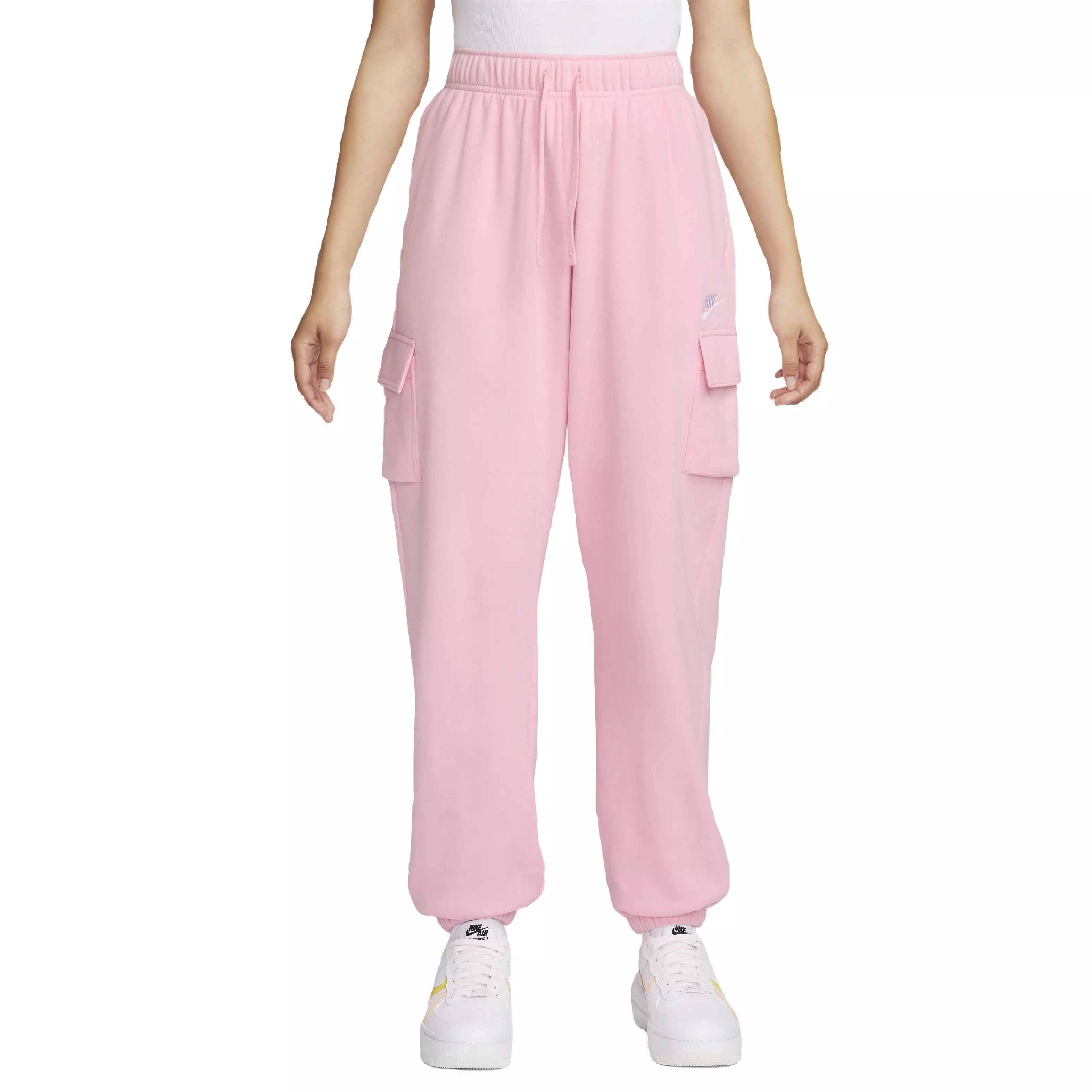 Pink Nike swoosh cargo fleece joggers slim fit size