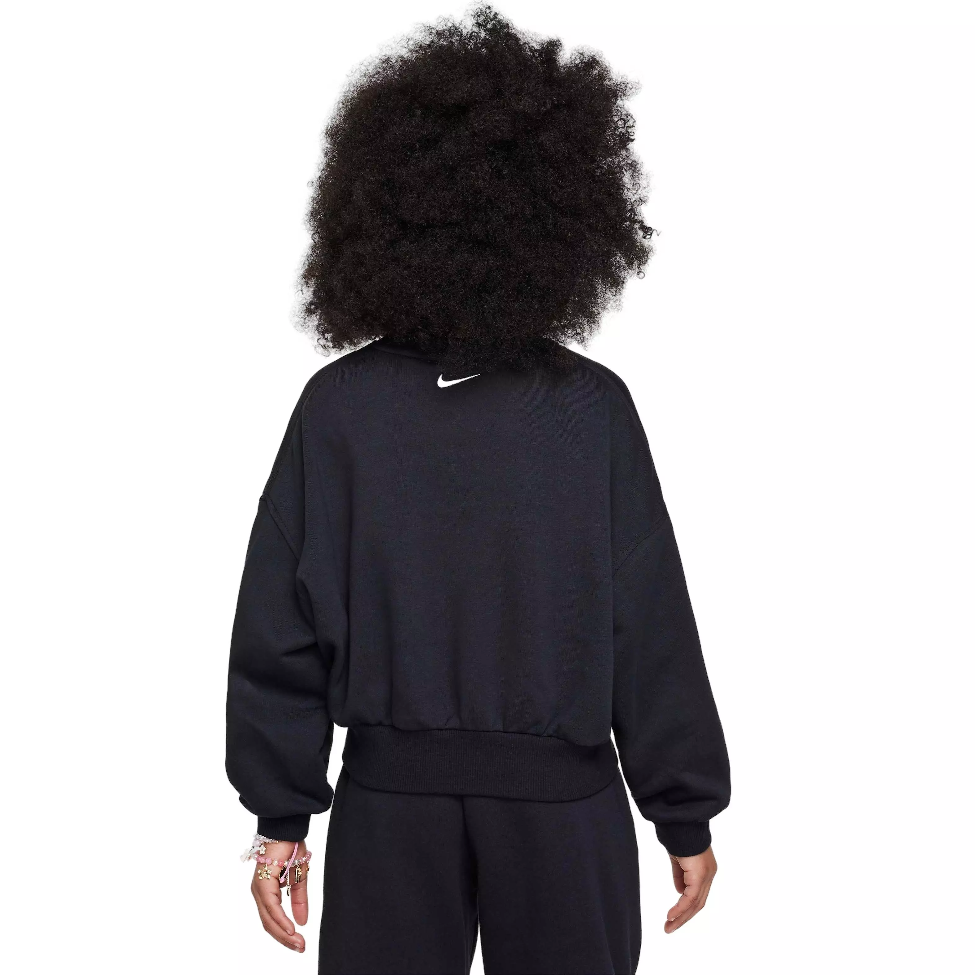 Nike Big Girls' Sportswear Club French Terry Crew-Neck Sweatshirt - BLACK