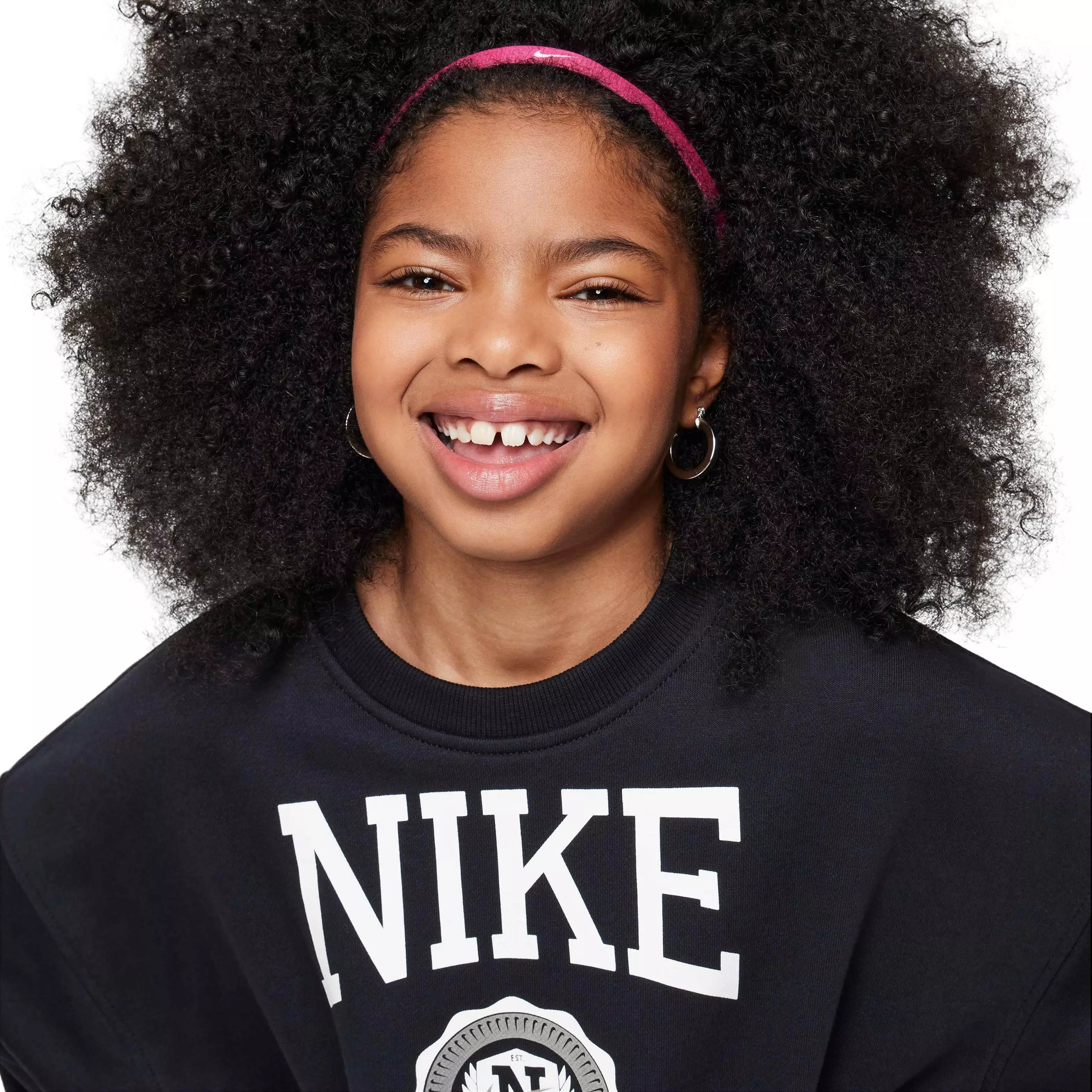 Nike Big Girls' Sportswear Club French Terry Crew-Neck Sweatshirt - BLACK