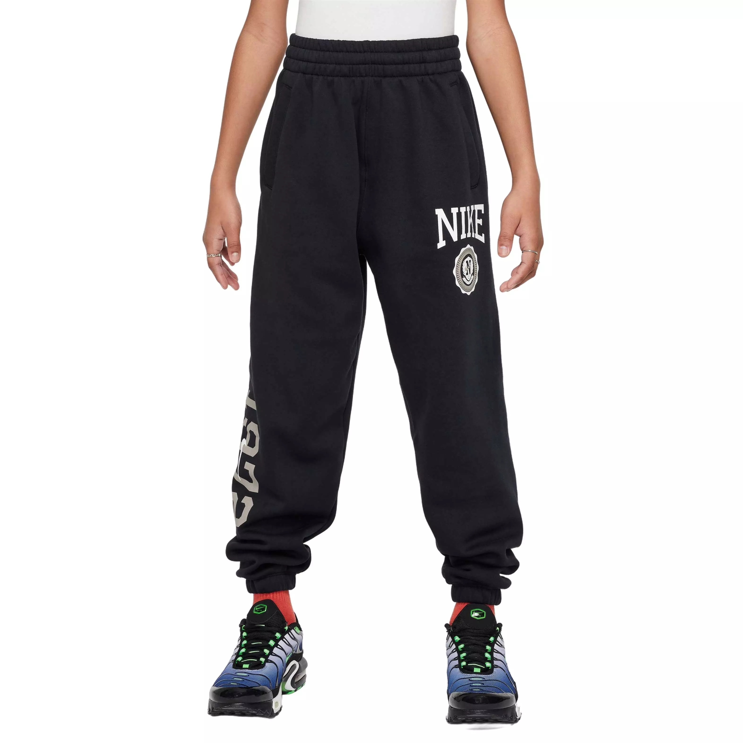 Nike Big Girls' Sportswear Club Fleece Graphic Loose Pants - BLACK