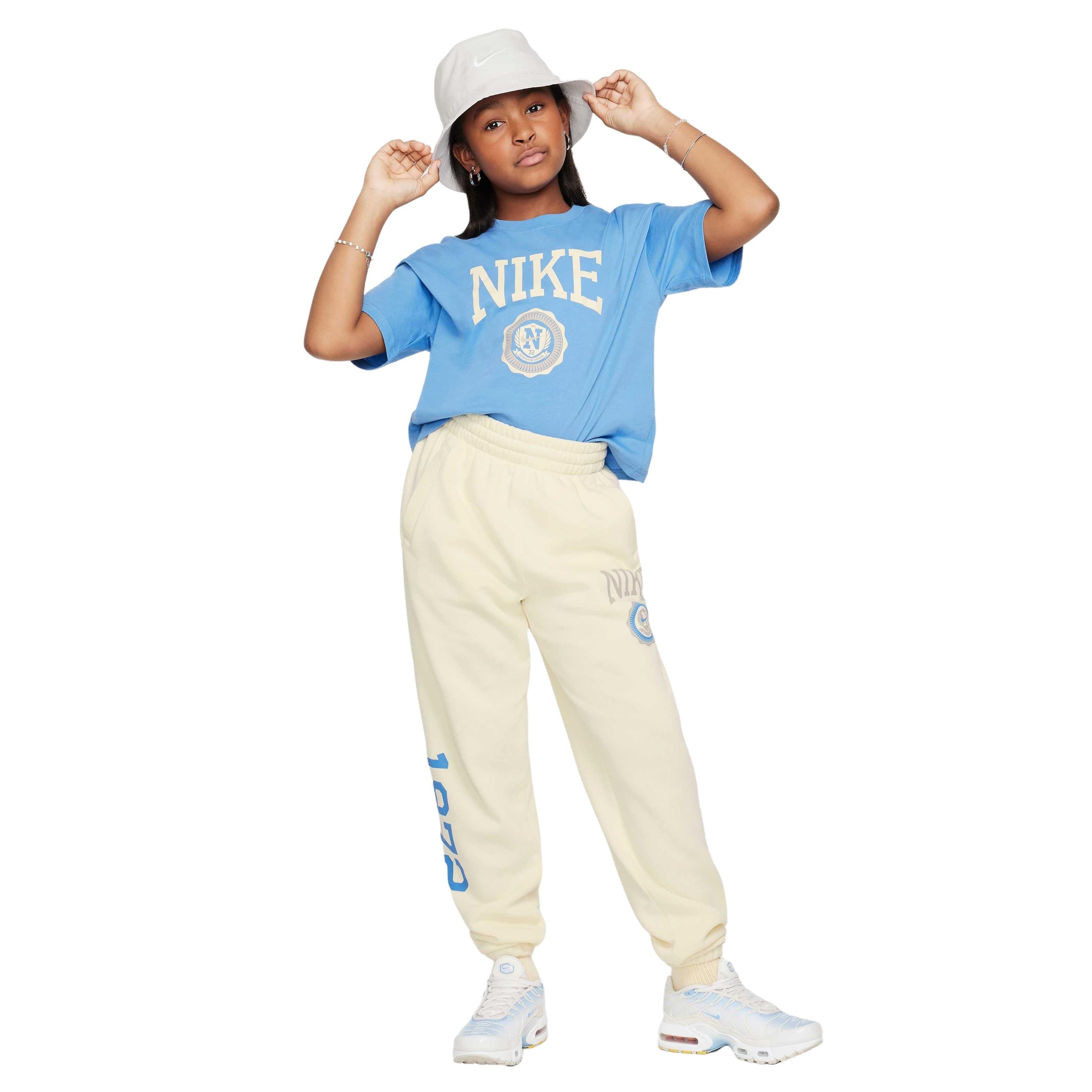 Nike Big Girls' Sportswear Club Fleece Graphic Loose Pants - WHITE Thumbnail View 6