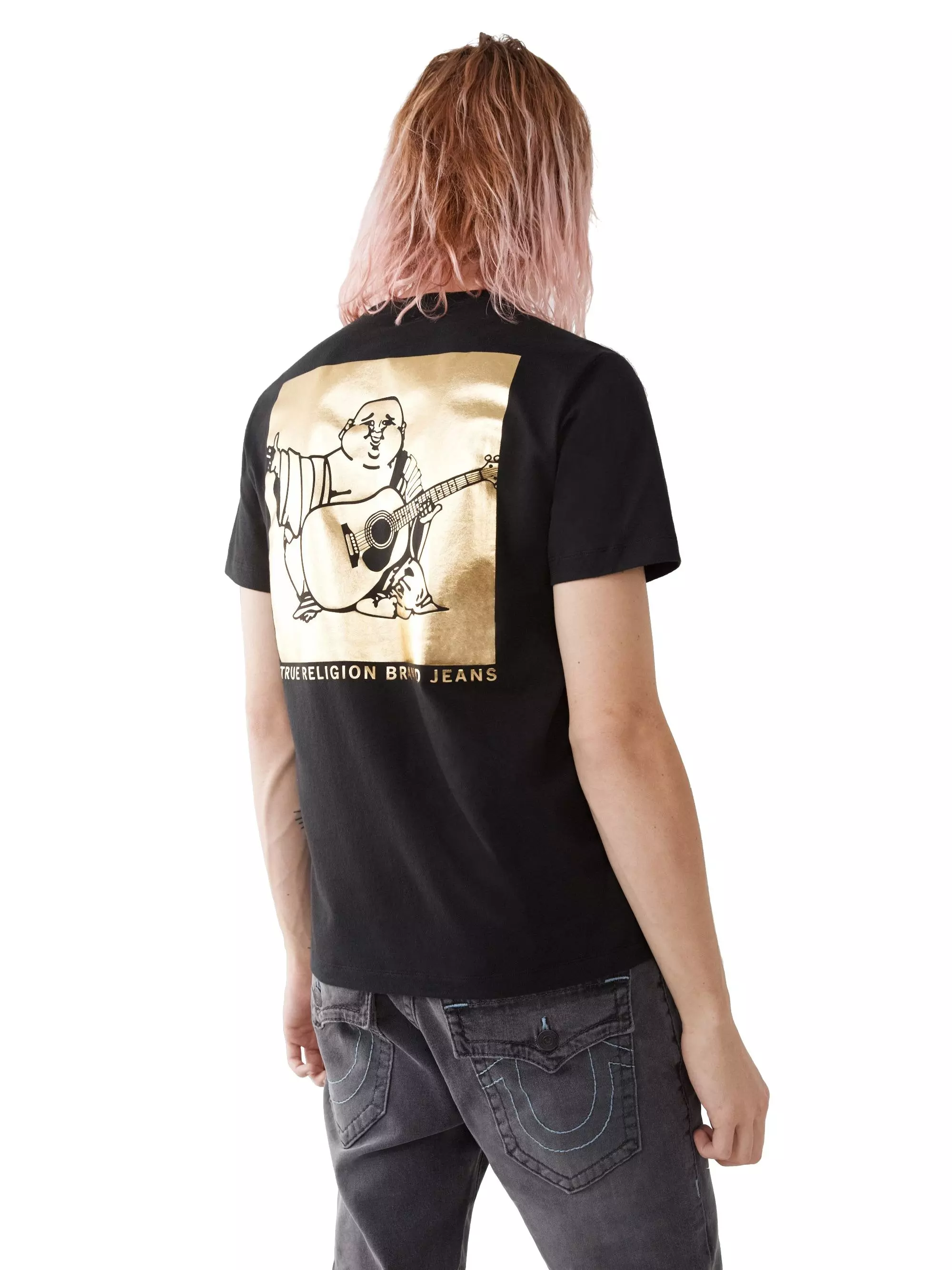 True Religion Men's Box Buddha Foil Tee - BLACK