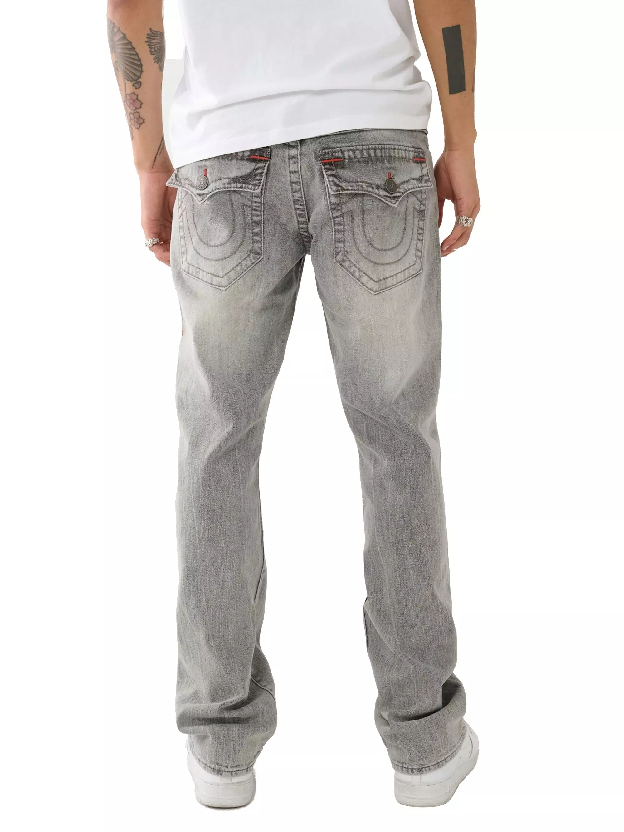 True Religion Men's Ricky Flap Big-T Grail Relaxed Straight Fit Denim Jeans - GREY