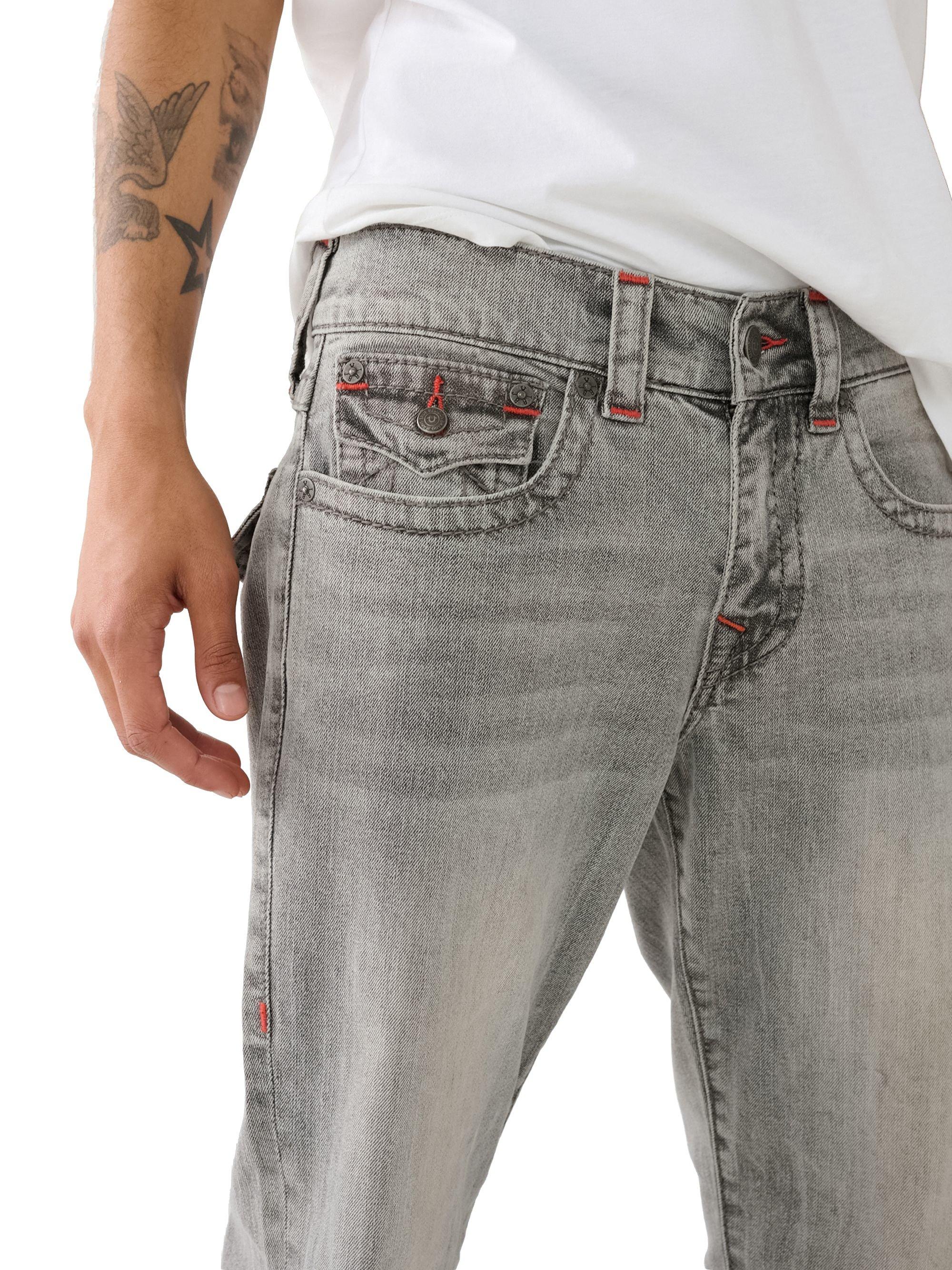 True Religion Men's Ricky Flap Big-T Grail Relaxed Straight Fit Denim Jeans - GREY Thumbnail View 3