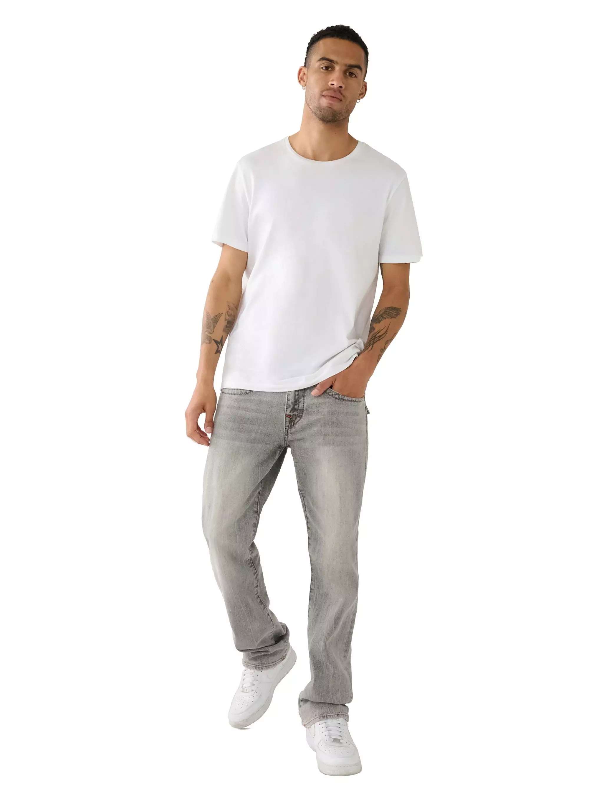 True Religion Men's Ricky Flap Big-T Grail Relaxed Straight Fit Denim Jeans - GREY