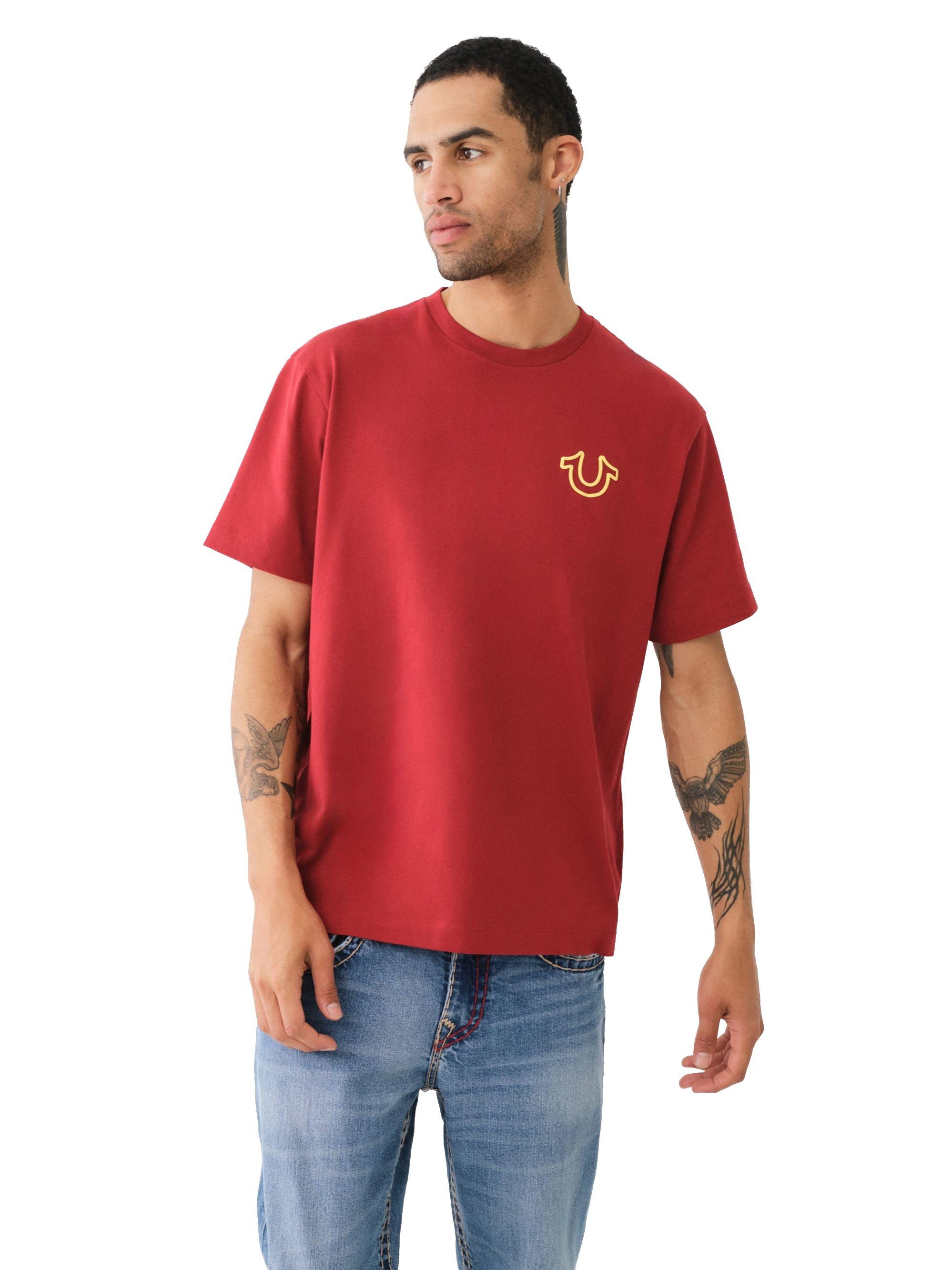 True Religion Men's Relaxed Overseam Puff Tee - RED Thumbnail View 1