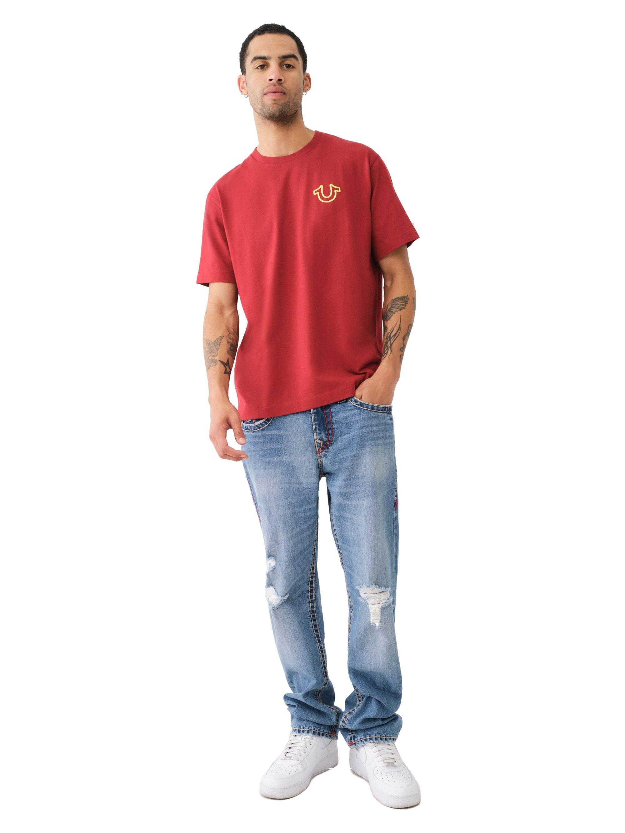 True Religion Men's Relaxed Overseam Puff Tee - RED Thumbnail View 3