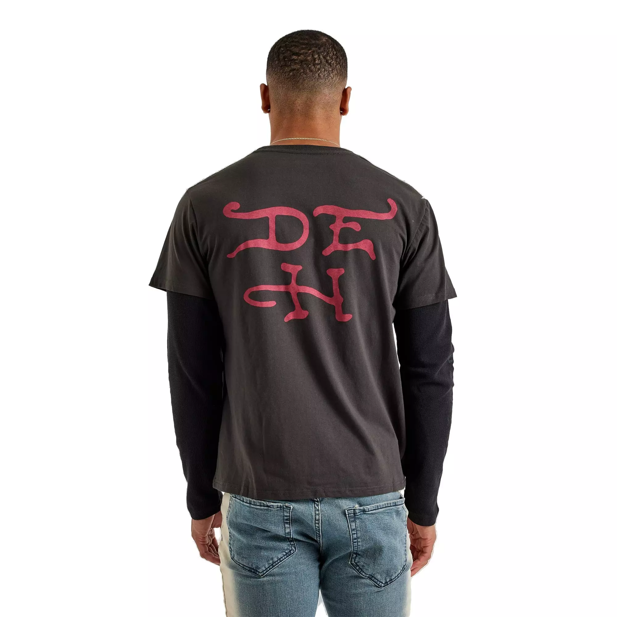 Ed Hardy Men's Tiger Hang Down Thermal Tee - CHARCOAL