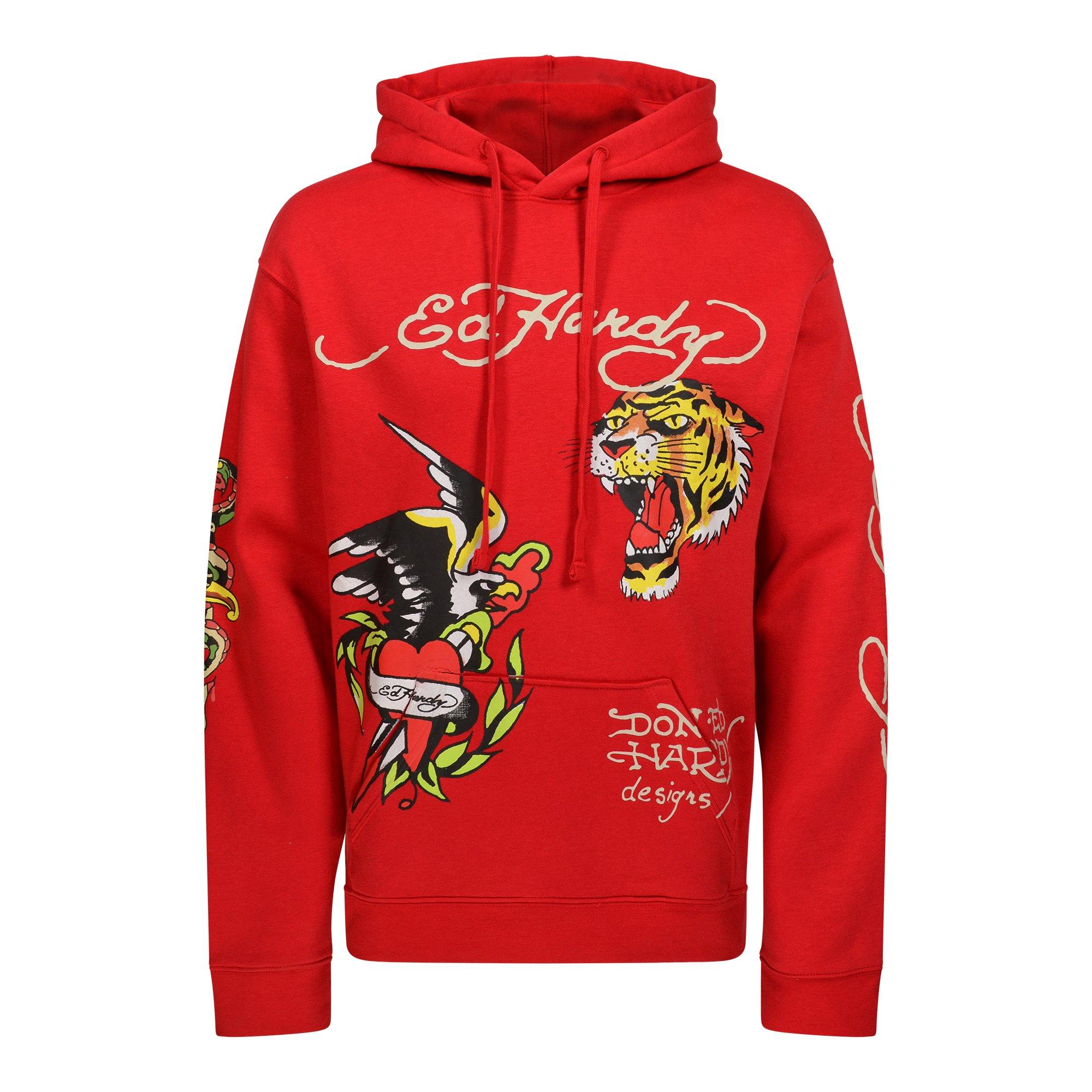 Ed Hardy Men's Eagle Tiger Pullover Hoodie - RED Thumbnail View 1