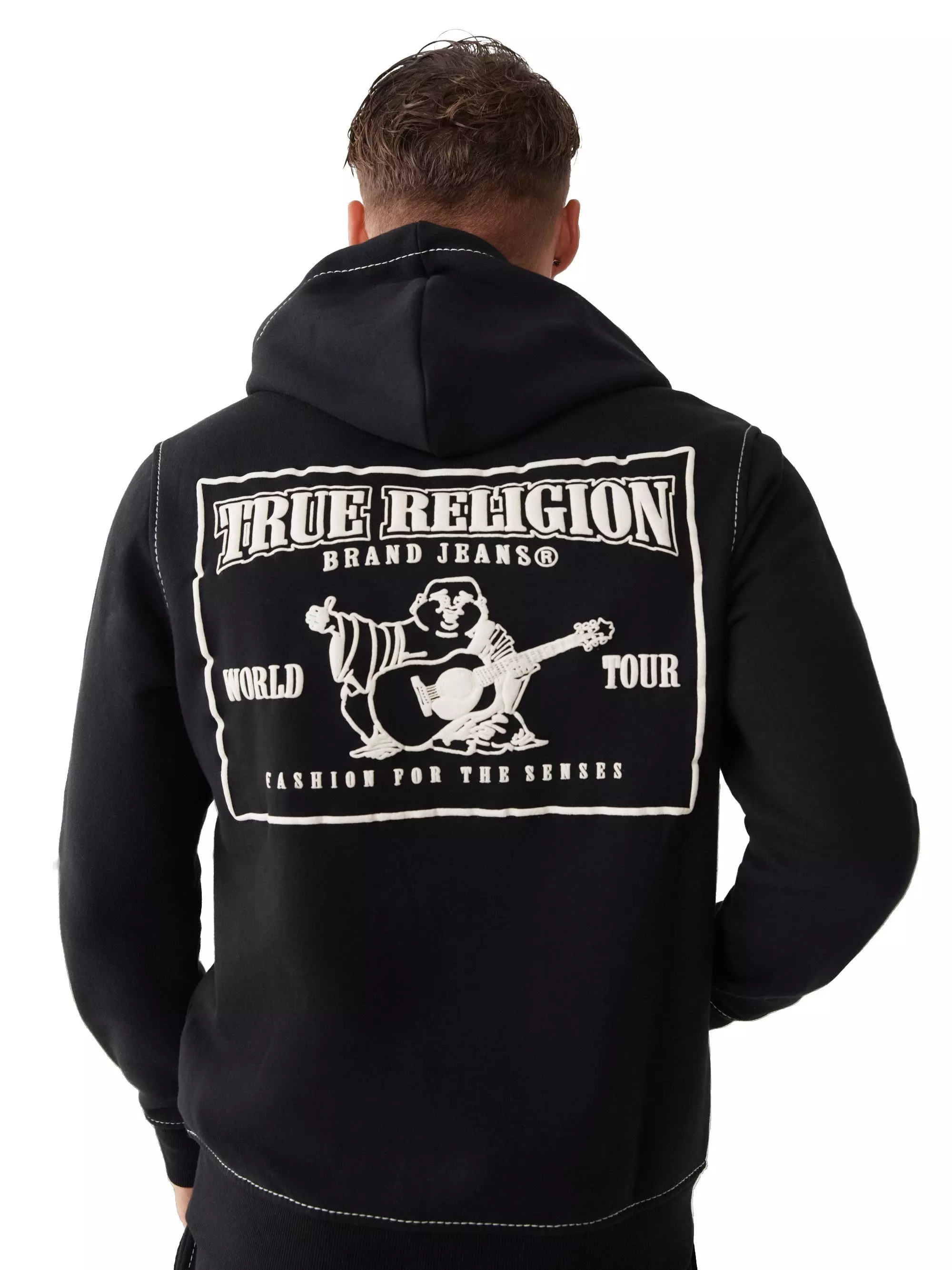 True Religion Men's Big T Zip Up Hoodie - BLACK/WHITE