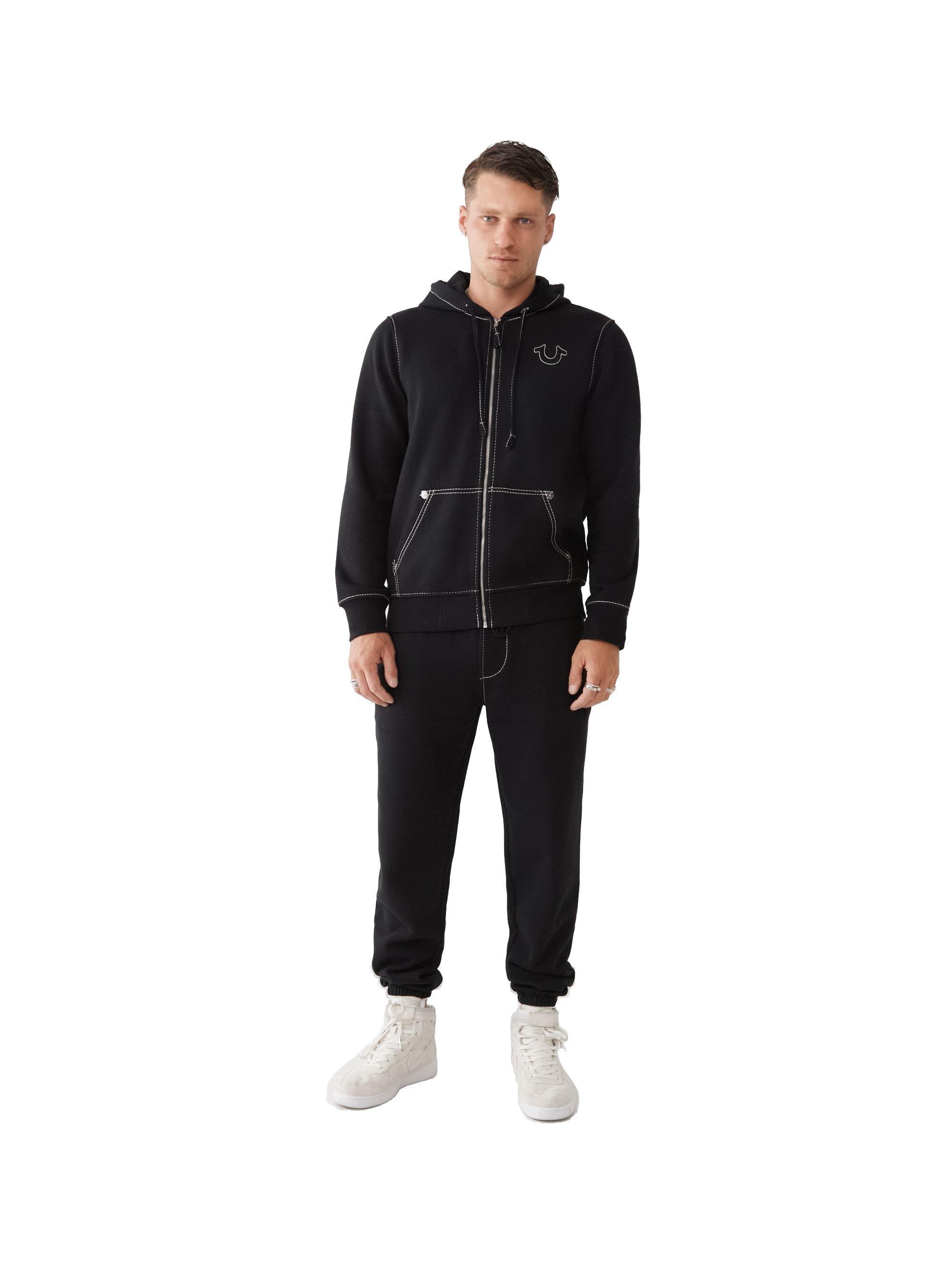 True Religion Men's Big T Zip Up Hoodie - BLACK/WHITE Thumbnail View 2