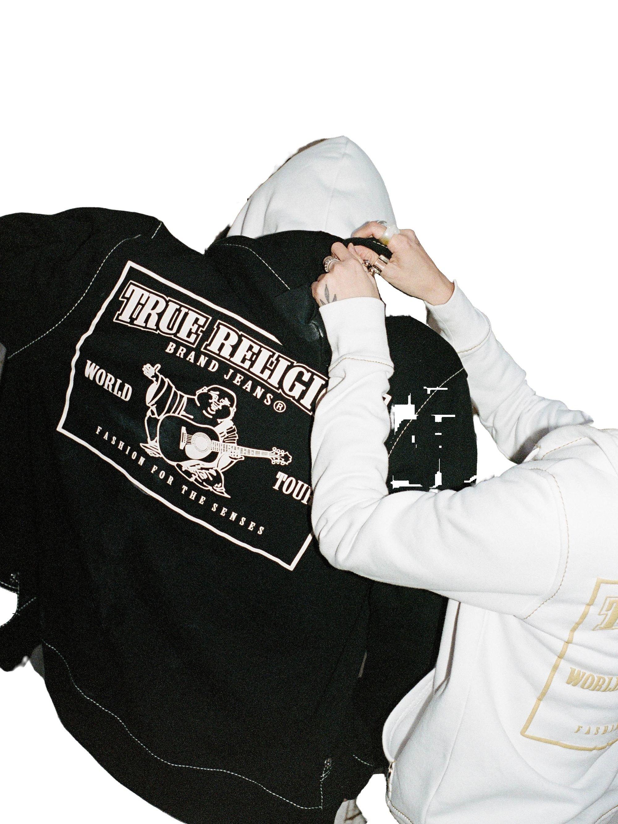 True Religion Men's Big T Zip Up Hoodie - BLACK/WHITE Thumbnail View 4