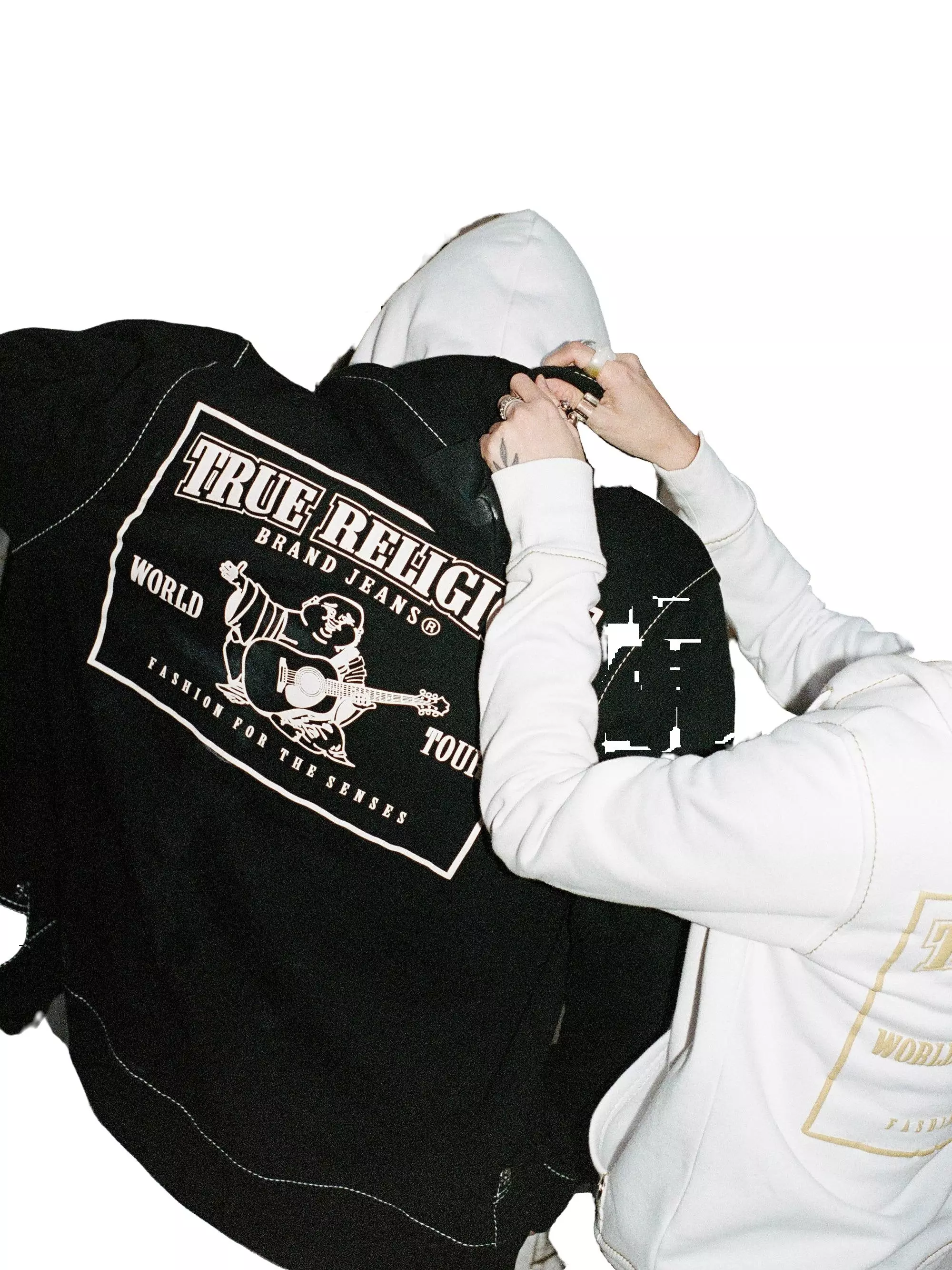 True Religion Men's Big T Zip Up Hoodie - BLACK/WHITE