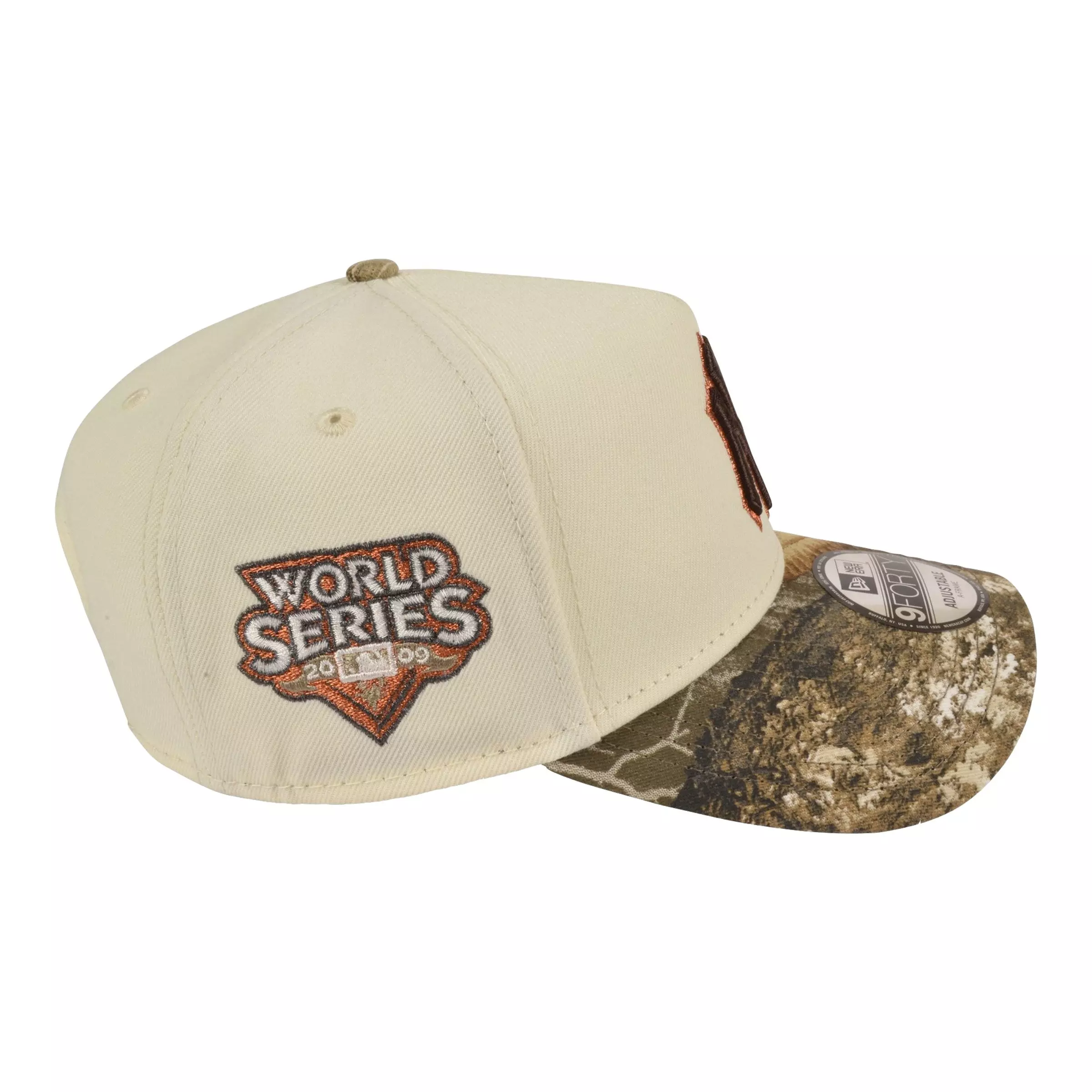 New Era New York Yankees 9FORTY A-Frame 2009 World Series Snapback Hat - Chrome/Real Tree - CREAM