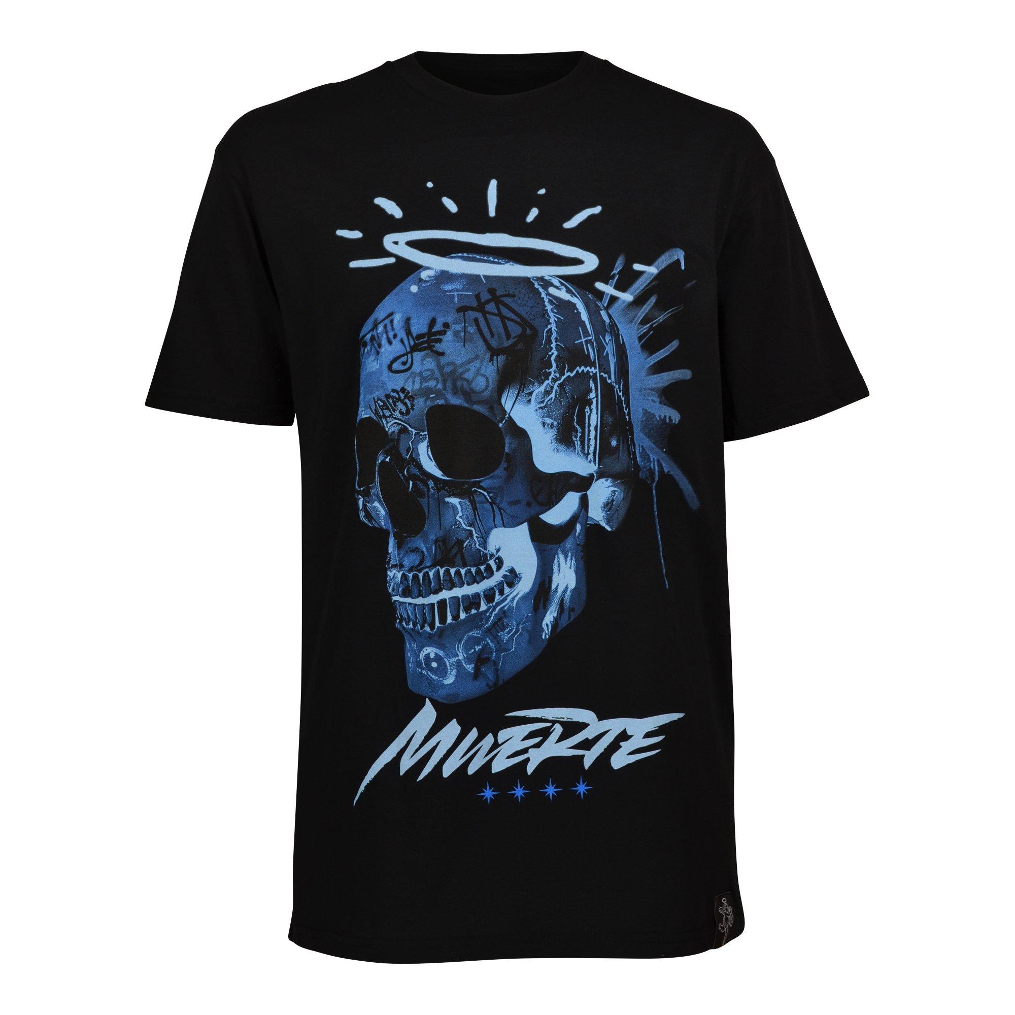 Hasta Muerte Men's Neon Skull Tee - Royal Foam - BLACK